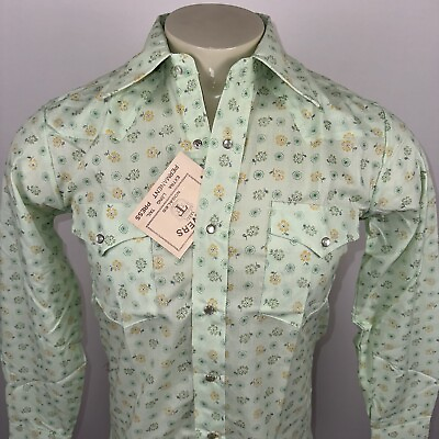 #ad NEW Mens Western Shirt Travers Pearl Snap Floral Disco VTG 60s 70s Small 14.5 33 $44.99