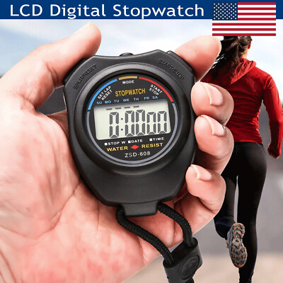 #ad Waterproof Digital LCD Stopwatch Sports Counter Chronograph Timer Odometer Watch $7.77