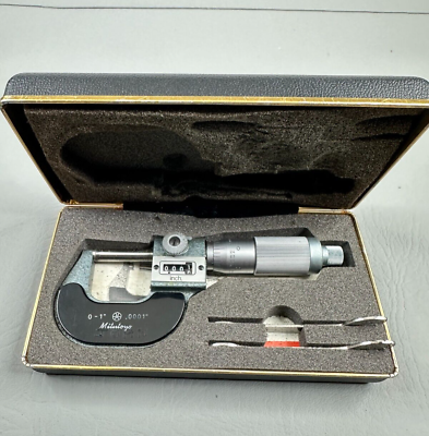 #ad Vintage Mitutoyo Micrometer Caliper 0 1 in No. 193 211 With Case Made Japan $70.00