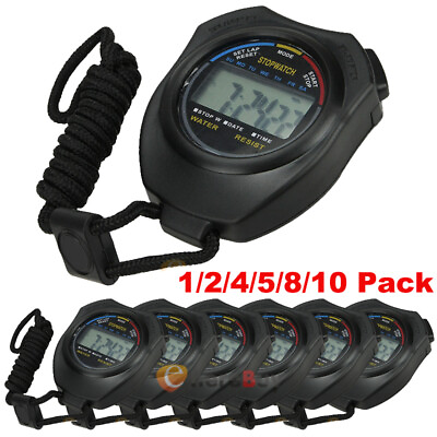 #ad 1 10 Pack Digital Stopwatch Sports Counter Chronograph Date Timer Odometer Watch $11.99