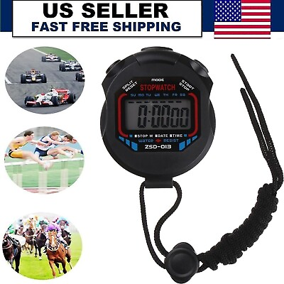 #ad Digital LCD Stopwatch Sports Counter Chronograph Timer Odometer Waterproof Watch $5.99