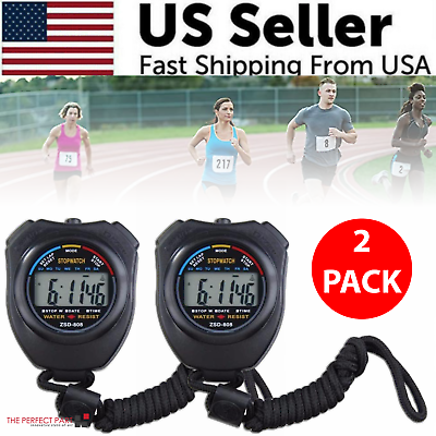 #ad 2PCS SET Digital Stopwatch Sports Counter Chronograph Date Timer Odometer Watch $9.89