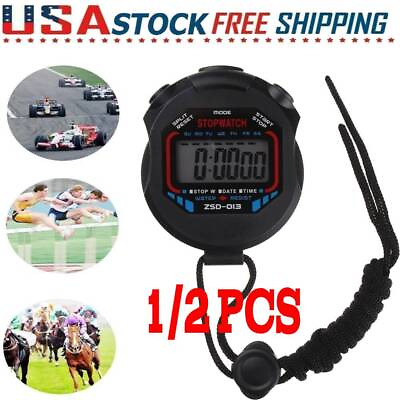 #ad Digital LCD Stopwatch Sports Counter Chronograph Timer Waterproof Watch Odometer $7.99