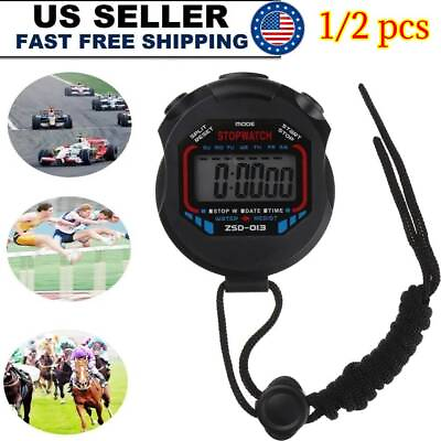 #ad Digital LCD Stopwatch Sports Counter Chronograph Timer Odometer Waterproof Watch $8.99