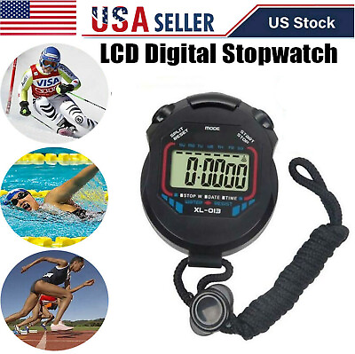 #ad Stopwatch Digital LCD Waterproof For Sports Counter Chronograph Timer Watch $5.99